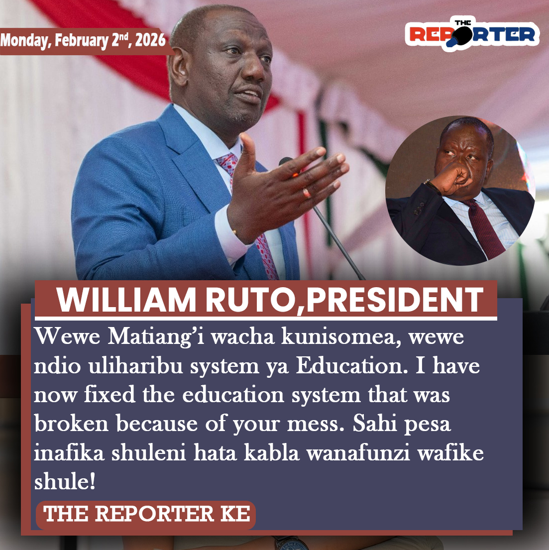 The Reporter KE - Angry Ruto hits back at Matiang'i-Wewe... | Facebook