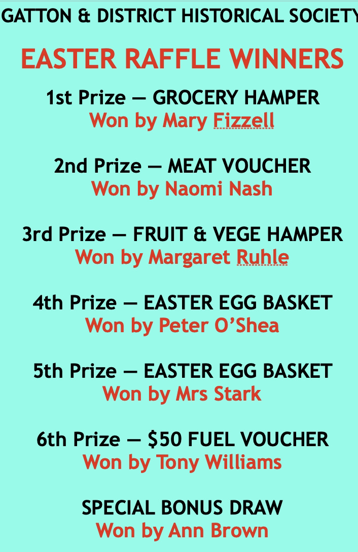 Gatton - THE WINNERS OF OUR EASTER RAFFLE DRAWN TODAY The contribution ...