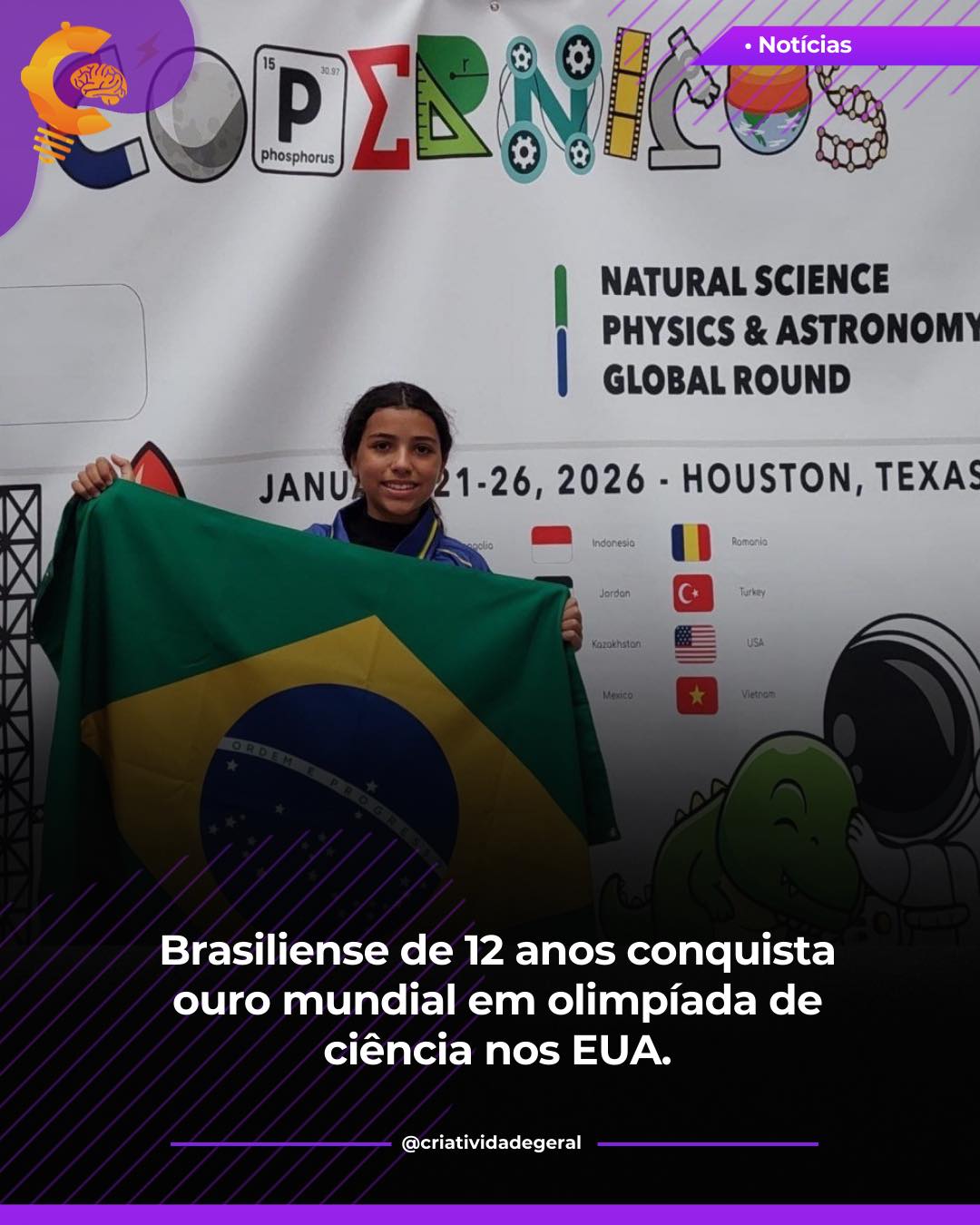 Criatividade - 🏅🔬 A estudante brasiliense Beatriz Luz, de 12 anos ...