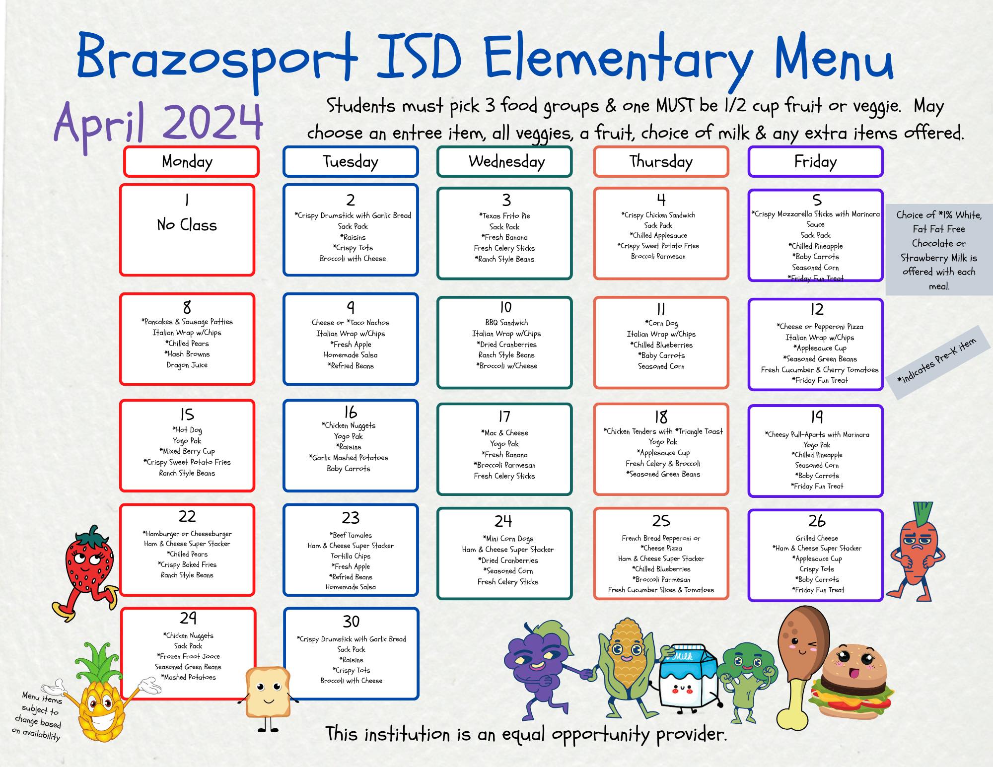 April 2024 menus are here!... - BISD Child Nutrition Team