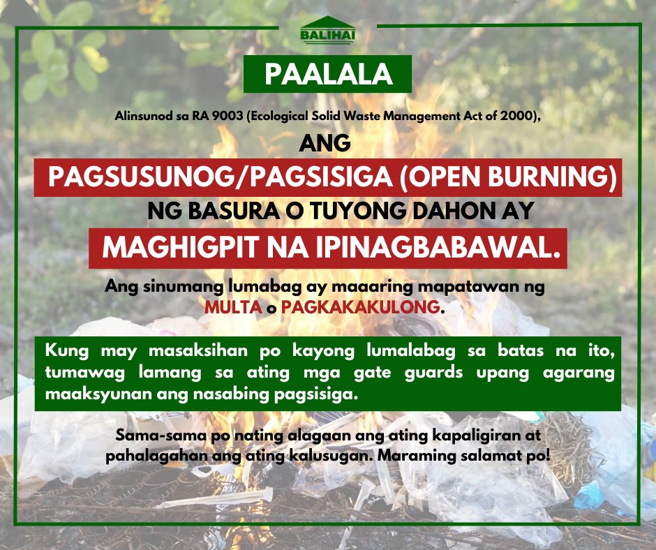 Balihai HOA - Isang mahalagang paalala mula sa BALIHAI: Alinsunod sa RA ...