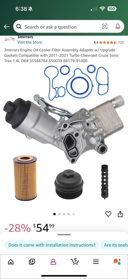 Engine Oil Cooler Filter Housing Kit with Gaskets, Cap & Seals - Repla...