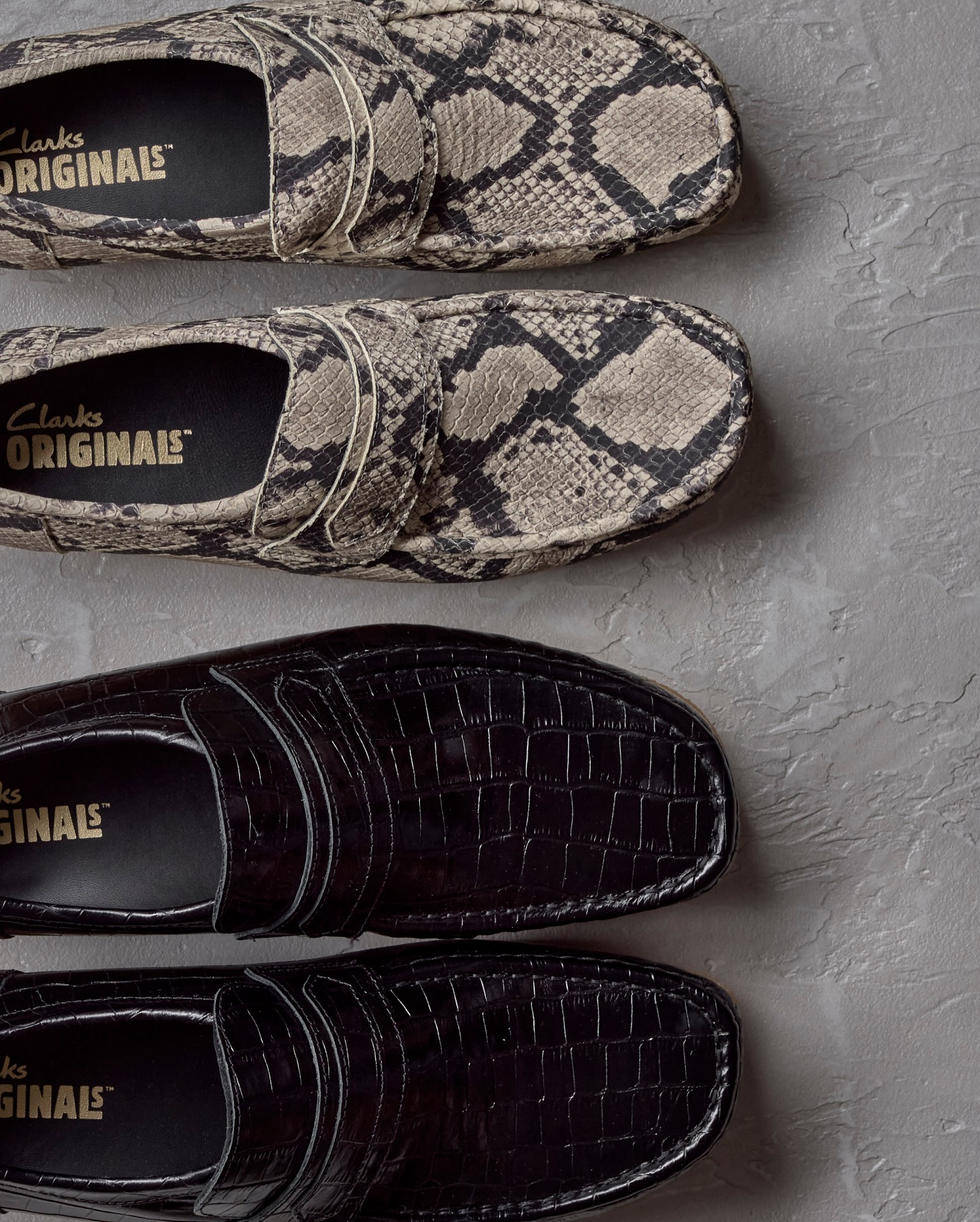 Introducing the Wallabee™ Loafer in Black Croc & Grey Snake