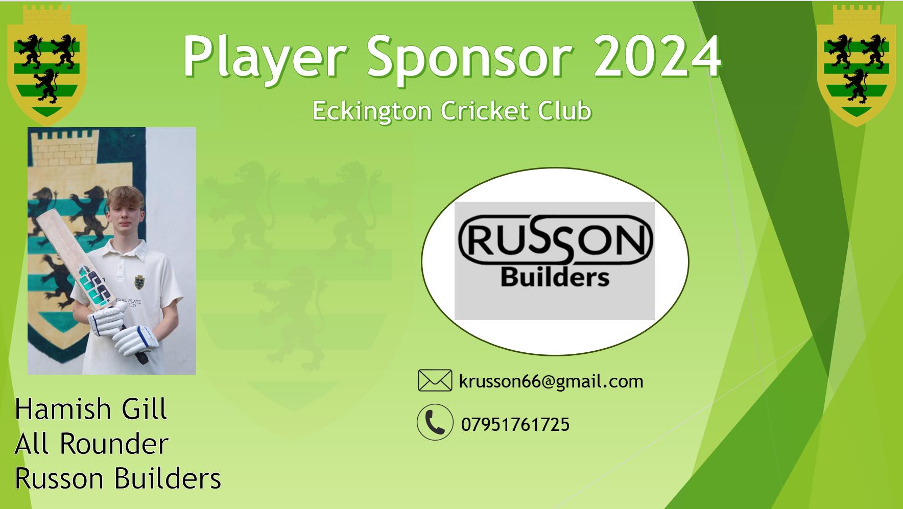 🟢🟡 Player Sponsor 🟢🟡... - Eckington Cricket Club Derbyshire