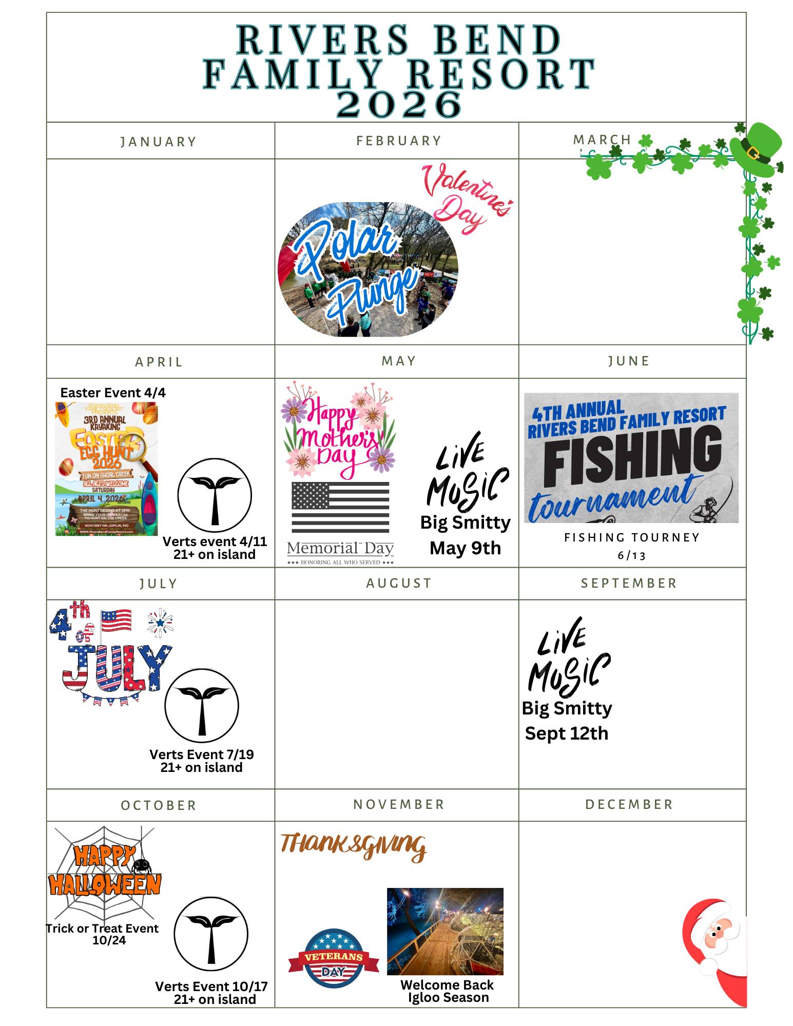 2026 Event Calendar - Here's a... - Rivers Bend Family Resort | Facebook