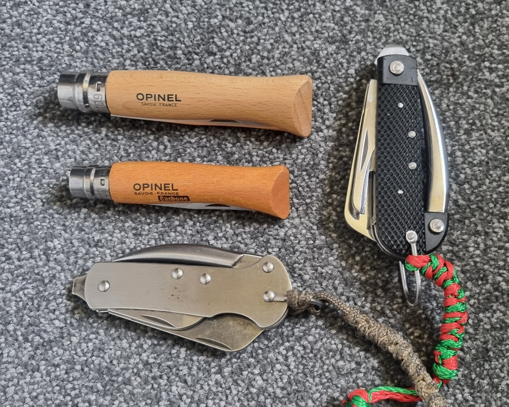 Vintage camping gear including rare Wenger lock blade knife