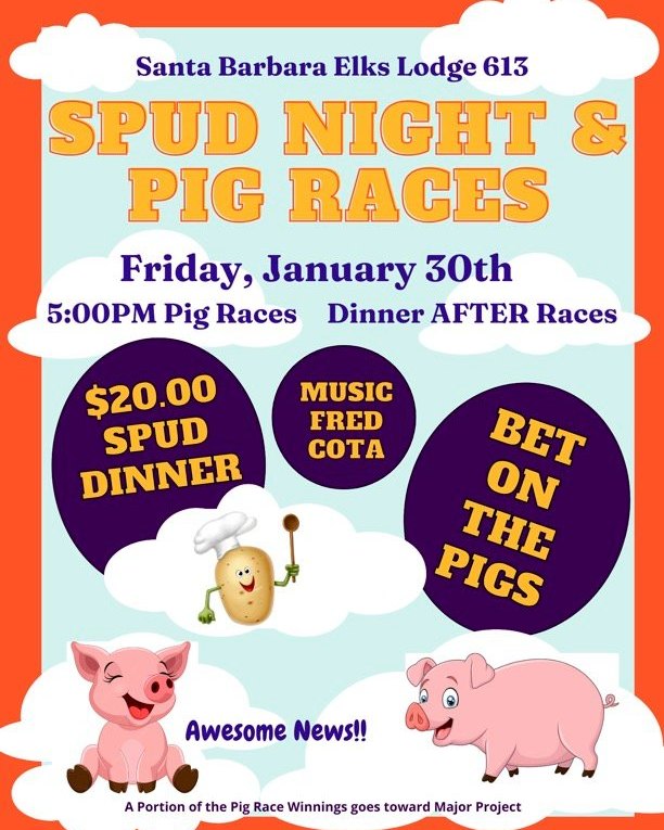Santa - Calling all Elks!! Spud Night & Pig Races are back at Elks ...