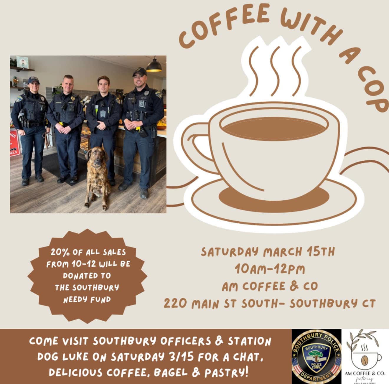Southbury - Reminder that AM Coffee & Co. is hosting Coffee with a cop ...