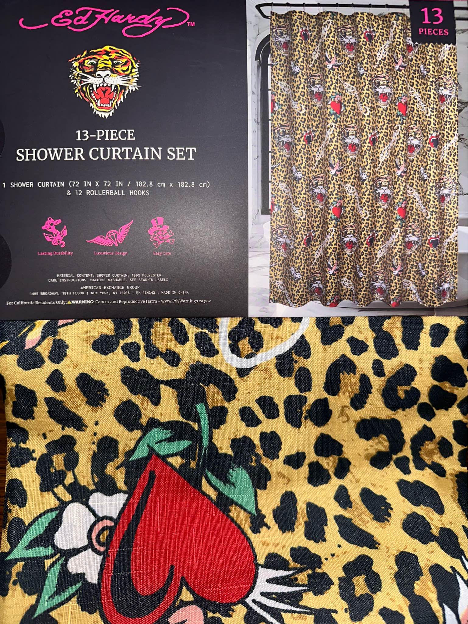 Ed Hardy 13 Piece Shower Curtain Set, leopard/cheetah print - Shower