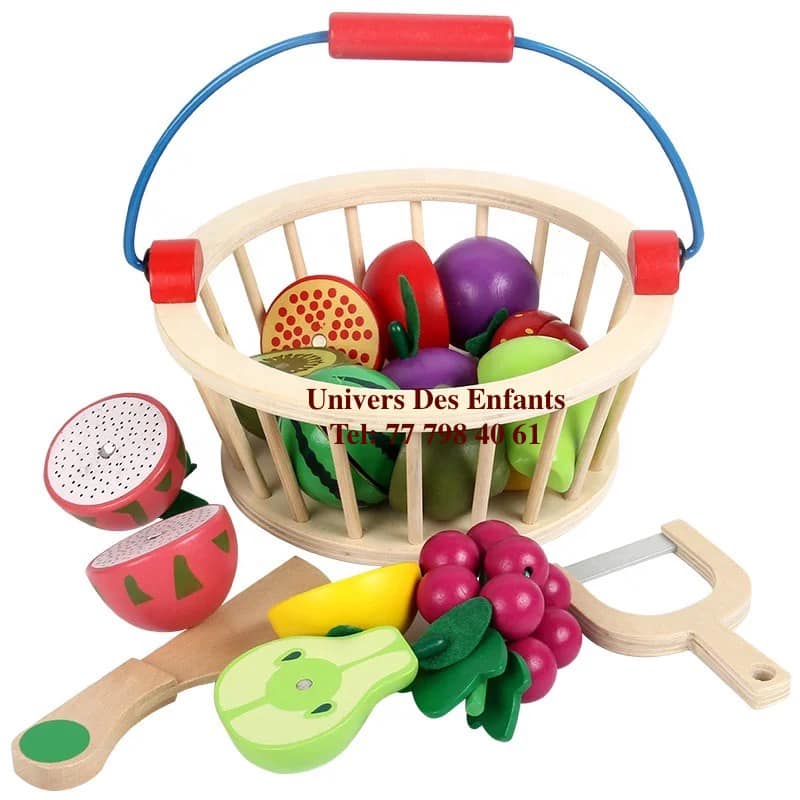 Smartwo Jouet en Bois de Petit Déjeuner pour Enfants, Pains et Fruits à Découper, Dinette Bebe, Accessoire Cuisine Enfant, Jeu Marchande, Aliments de Pique-nique, Cadeau pour Fille Garçon 2 3 4 5