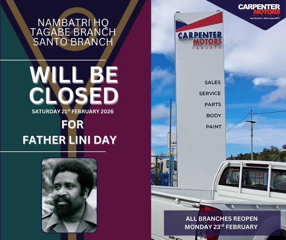 Carpenter - FATHER LINI DAY - CLOSURE NOTICE To all our valued ...