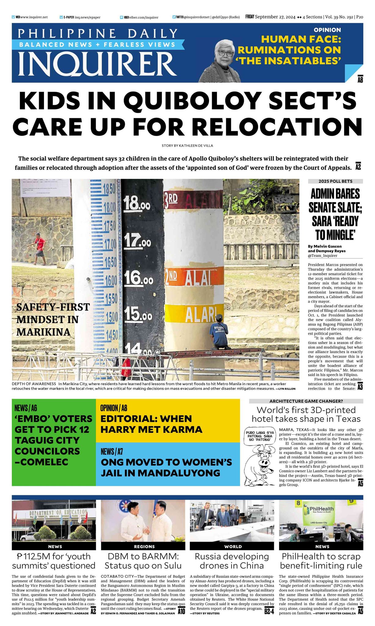 INQUIRER.net - Today's Inquirer front page (Sept. 27,... | Facebook