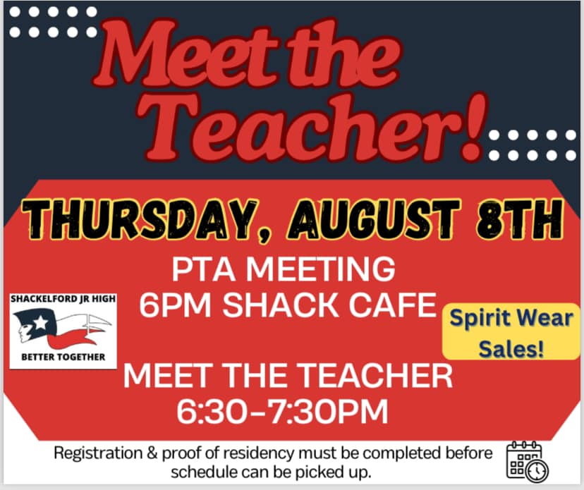 Meet the teacher is Thursday,... - Shackelford Junior High