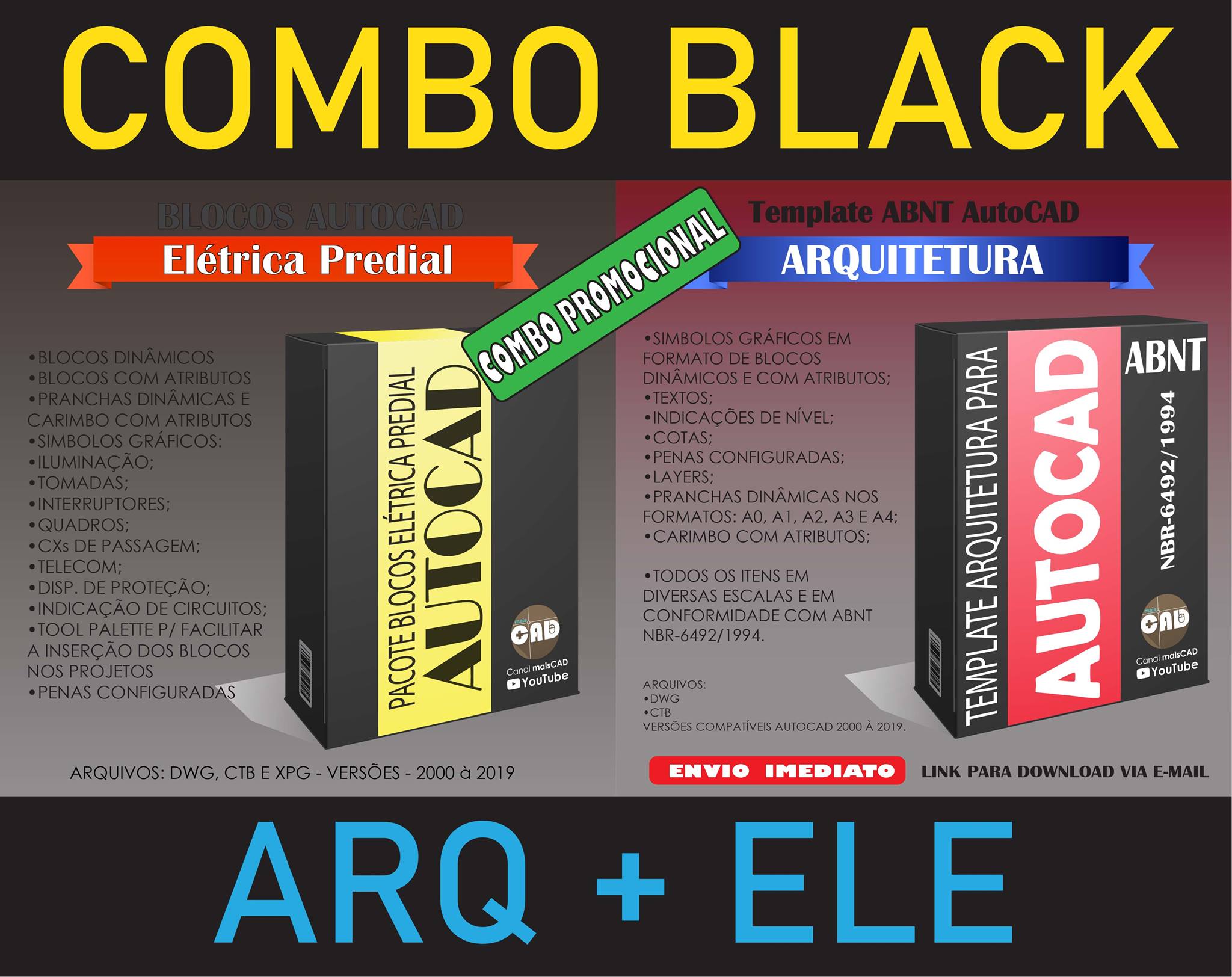 maisCAD - ⚠️🖤COMBO BLACK🖤⚠️ . TEMPLATE ARQUITETURA + BLOCOS DINÂMICOS ...