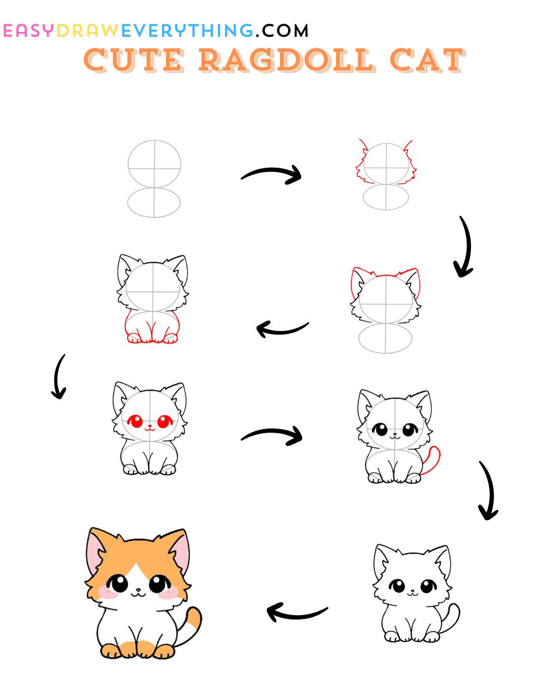 How - Easy to draw a cute ragdoll cat drawing #ragdoll #ragdollcat # ...