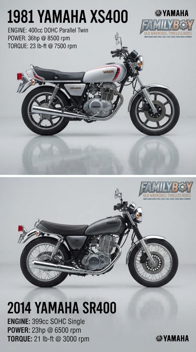 🔥 The Yamaha SR400 — iconic 399cc air-cooled single engine that