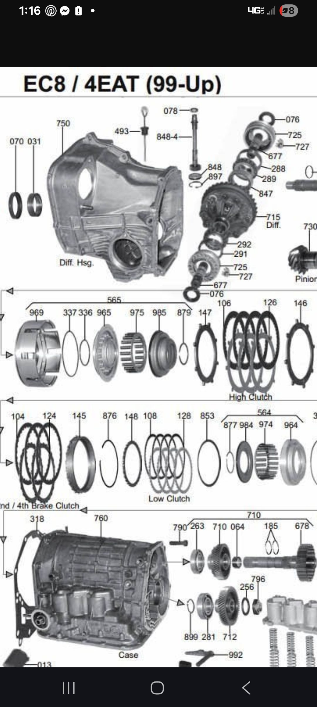 What are parts 78, 848, and 848-4 in a 4EAT transmission and why