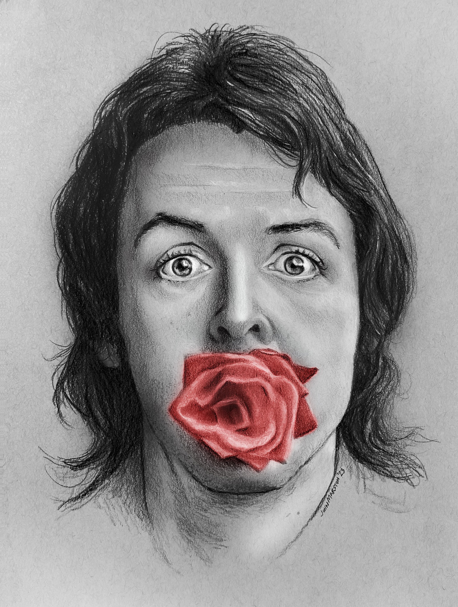 Young Paul McCartney pen and ink drawing