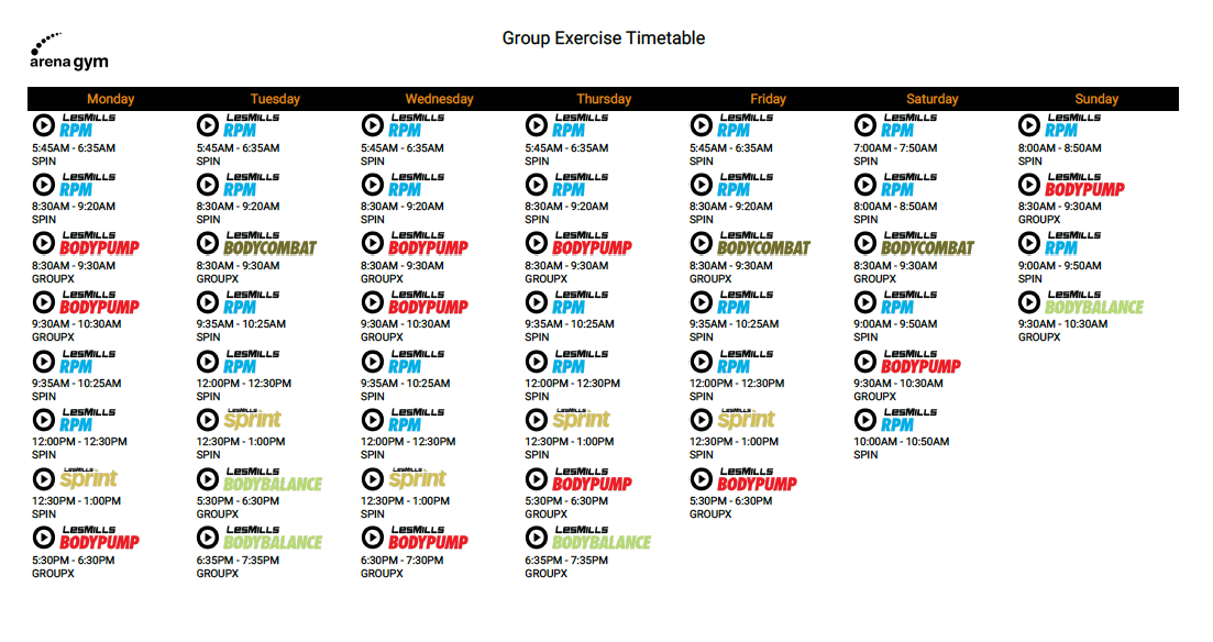 Arena Gym - New Les Mills Timetable! Below is an updated...