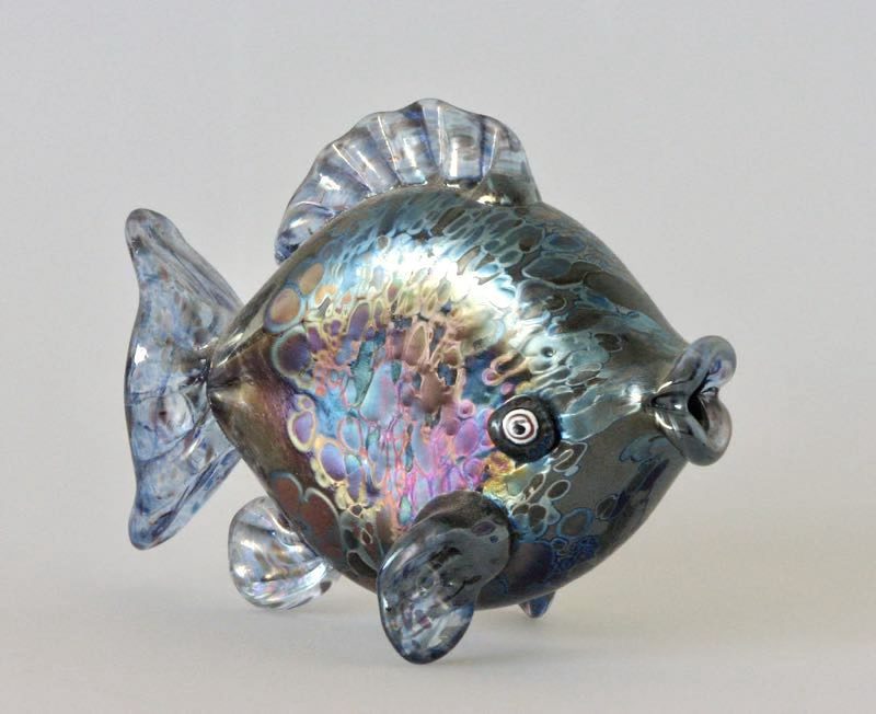 Alan Fox Iridescent glass fish.. $95. SOLD PENDING Signed to base