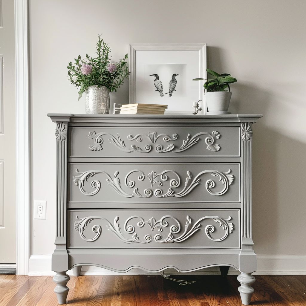 grey dresser with white knobs Check out this stylish gray dresser!! What would you choose for this? publication-list:25Q1_MAR_SPRING_2