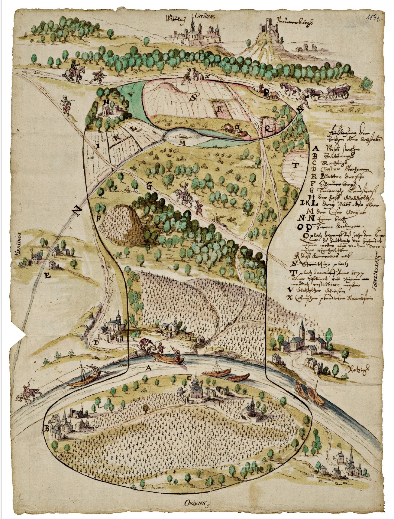American - 1614 map of the districts of Rachtig and Zeltingen on the ...