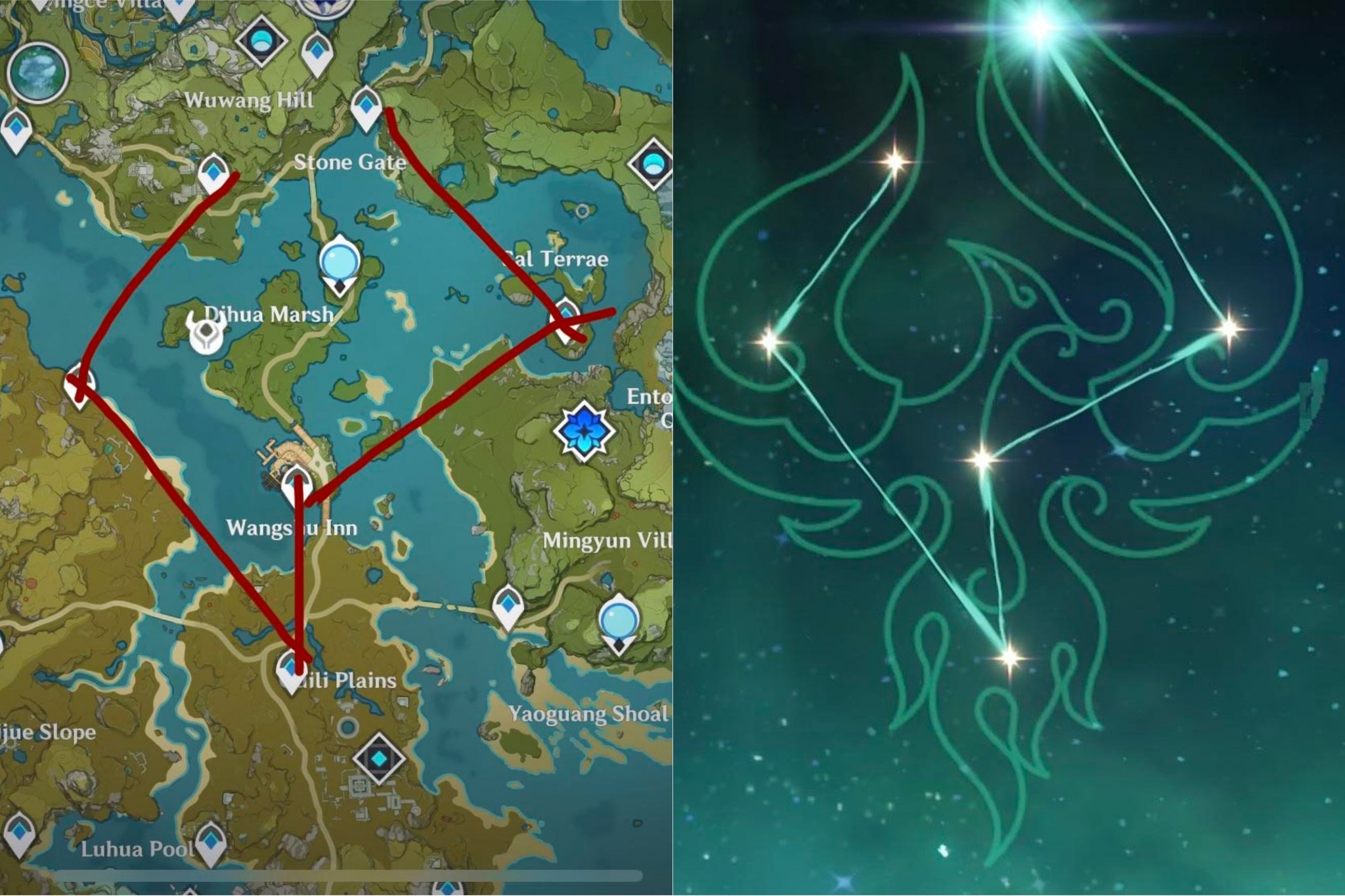 Teyavt - if you connect the waypoints near Wangshu Inn it resembles ...