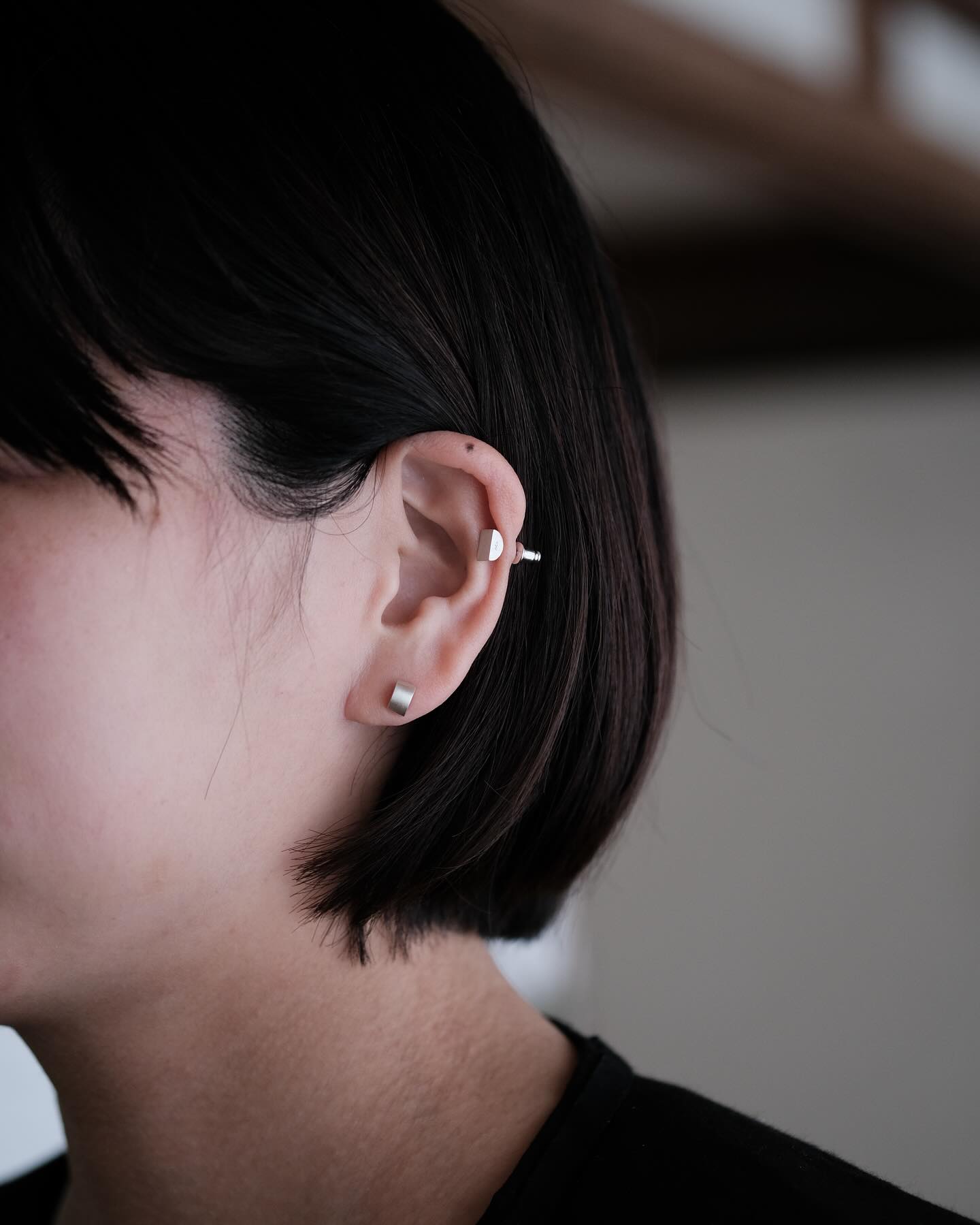 ポスト(針の部分)のつける位置を変えることで、ふたつの見えかたで 