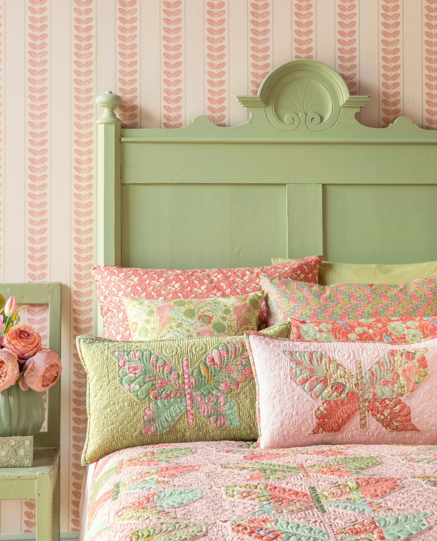 Tilda - With their gentle green and coral tones, the Butterfly quilt ...
