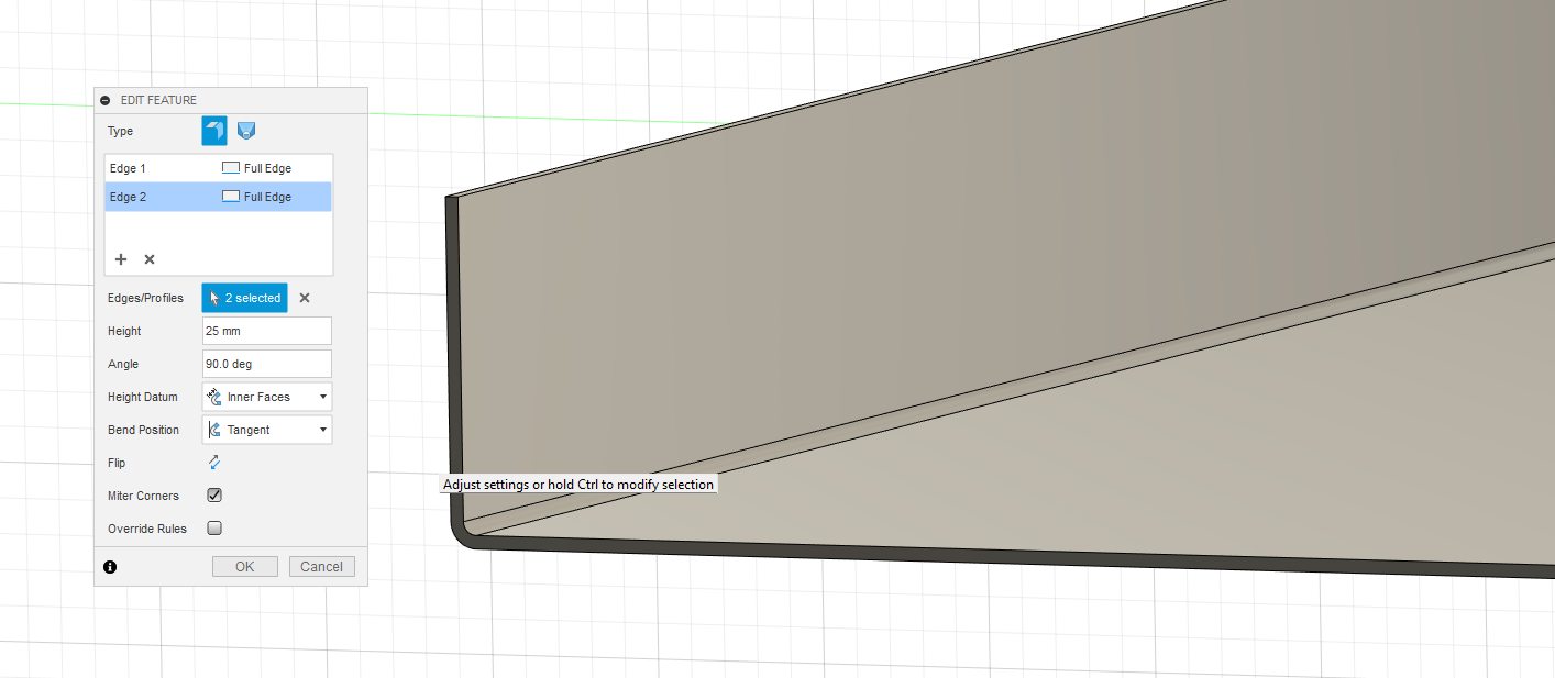 How to adjust flange size for 1250mm sheetmetal panel in Fusion 360