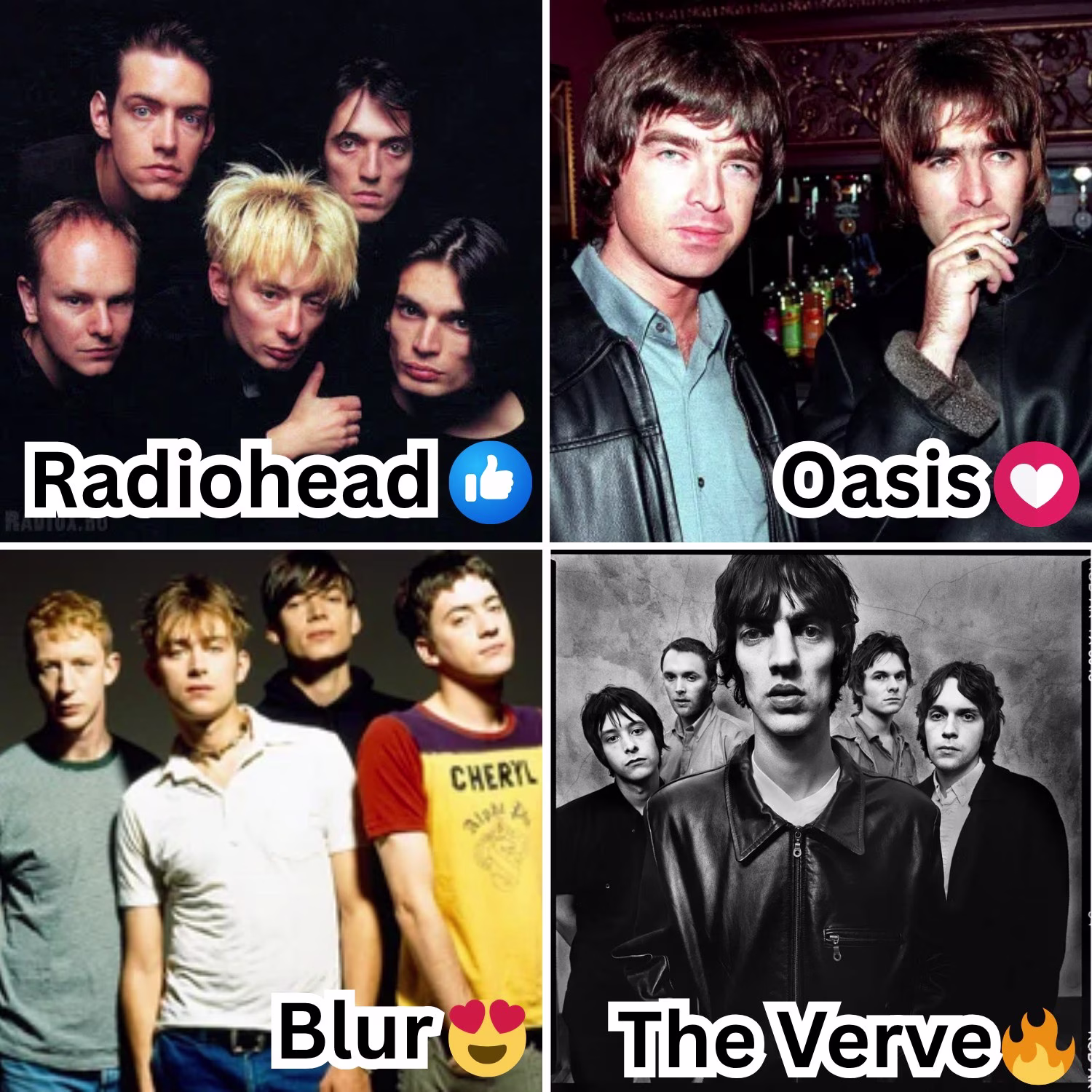 Oasis and Radiohead rock bands