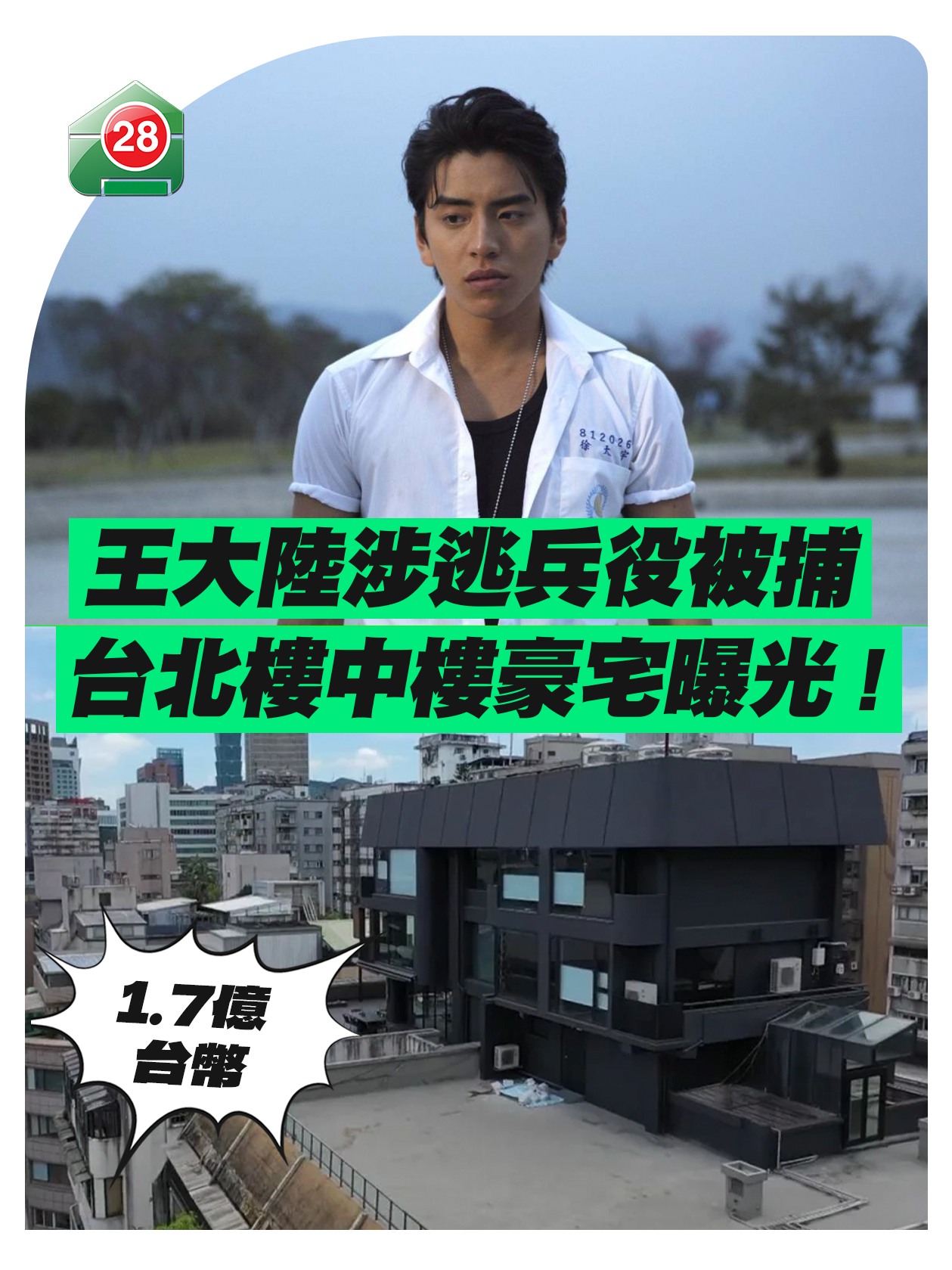 28Hse.com - 【王大陸涉逃兵役被捕！台北1.7億樓中樓豪宅曝光！】 憑藉電影《我的少女時代》一炮而紅的33歲台灣男星王大陸，近日驚爆 ...