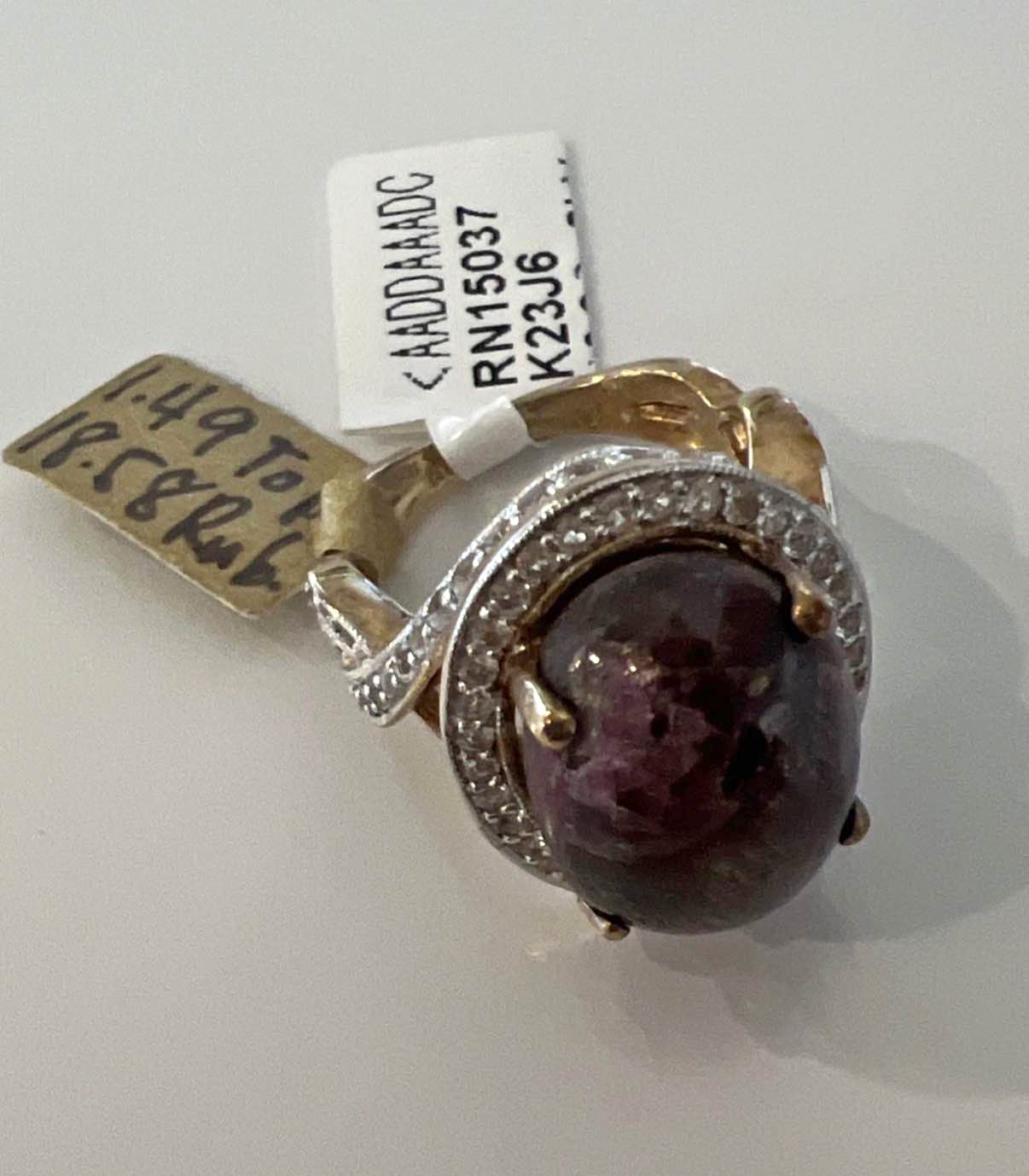 Vintage Ruby Ring, Colorless Topaz Surround, Platinum Plated Over ...