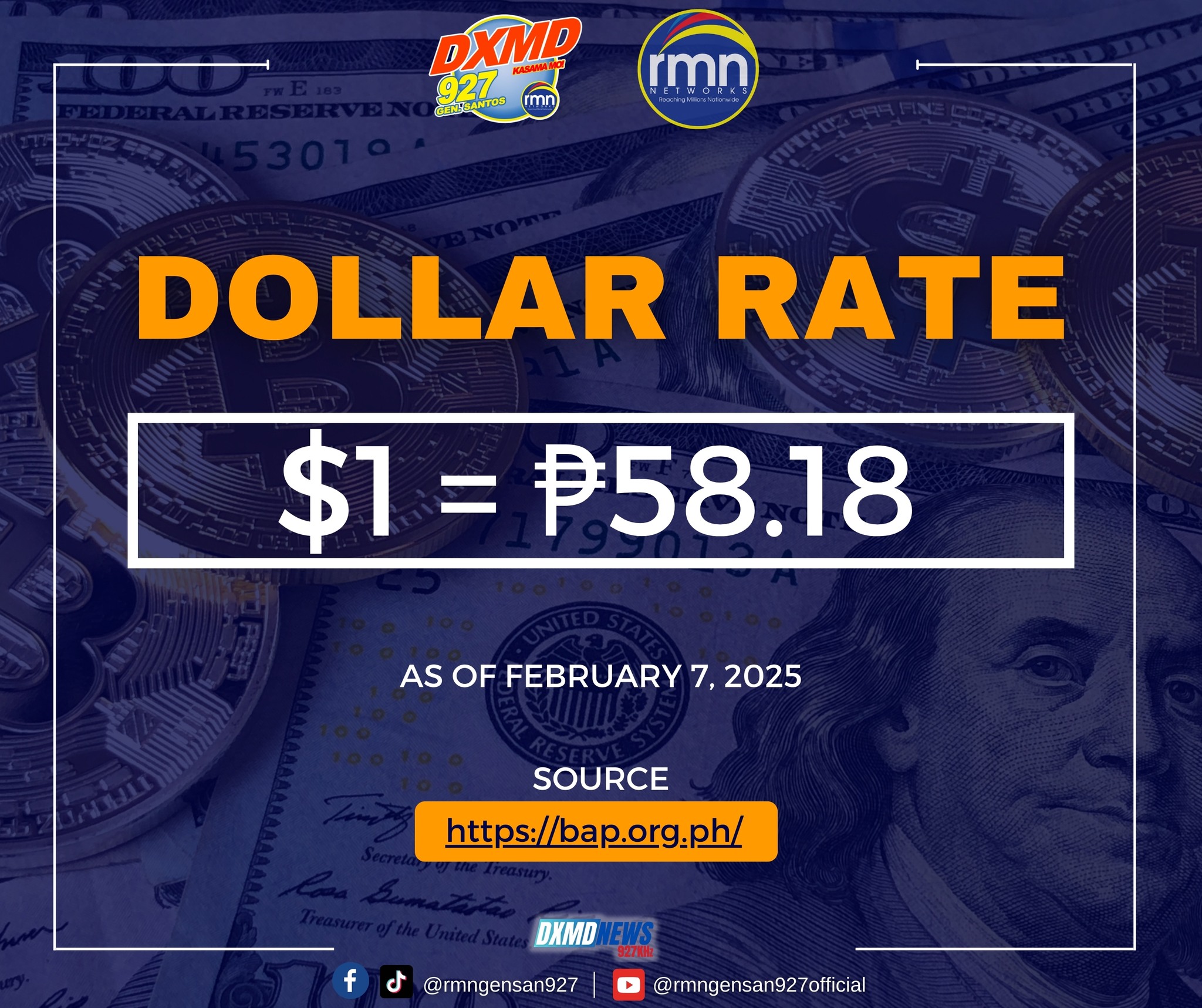 RMN GenSan - DOLLAR RATE UPDATE | FEBRUARY 7, 2025 $1