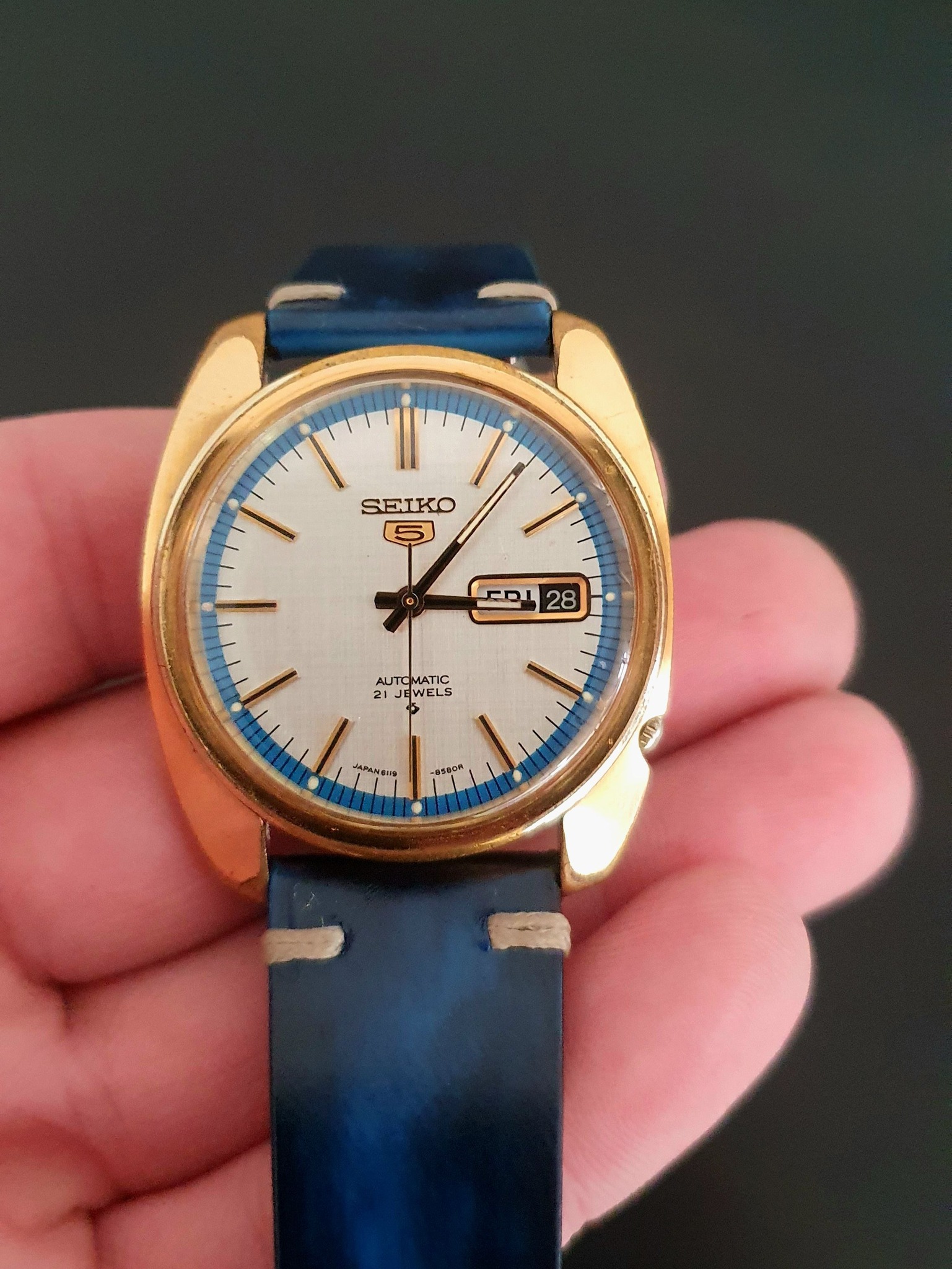 1971 Seiko 5 watch with 6119C movement and linen dial