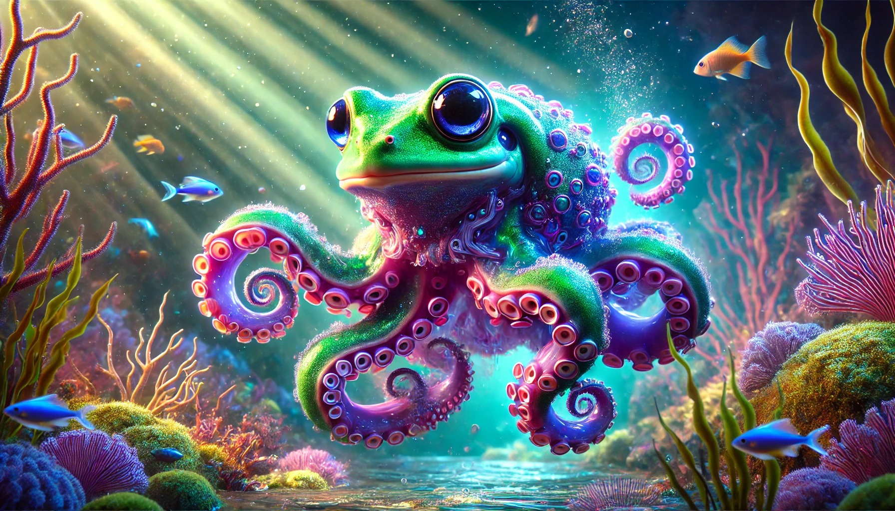 相志 - Dall.E3 A fantastical hybrid creature blending a frog and an ...