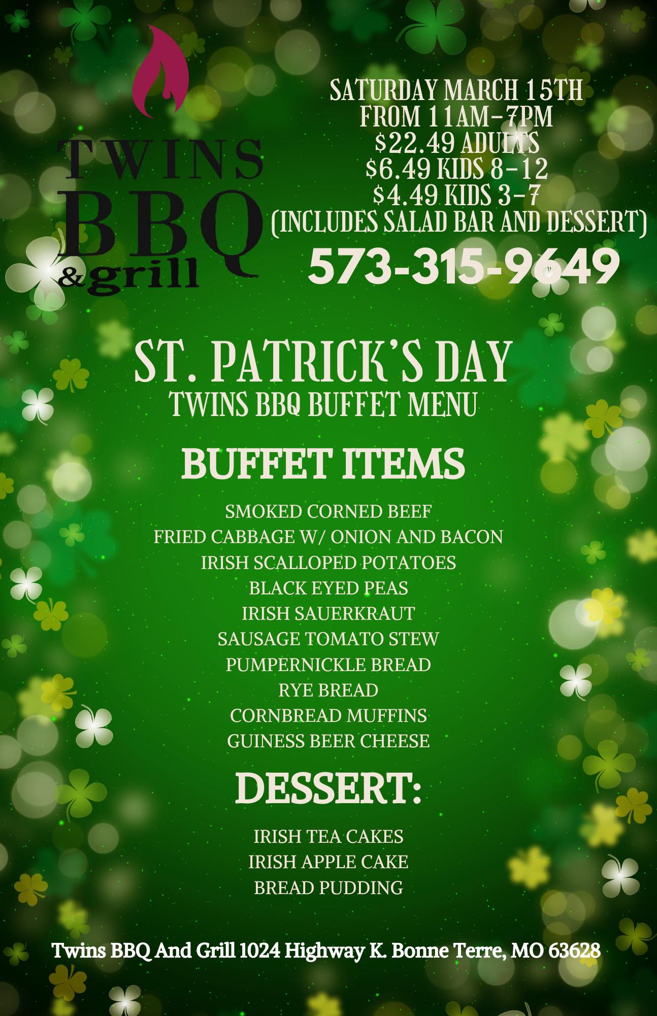 Twins - 🍀🍀St. Paddy's Day Buffet! 🍀🍀 🚨 🚨 Join us for our St. Paddy's ...