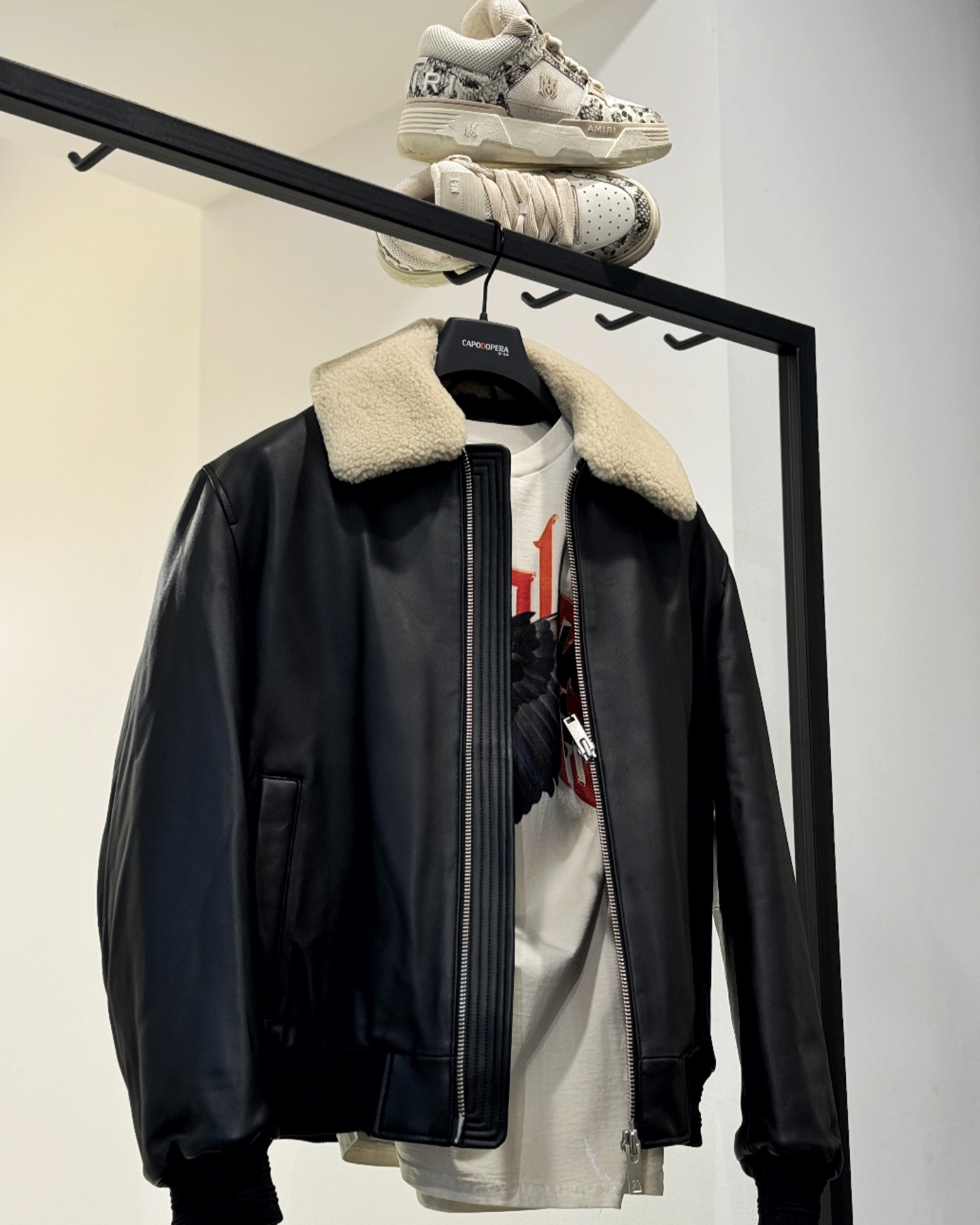 Try this Moose Knuckles aviator leather jacket to transition into 
