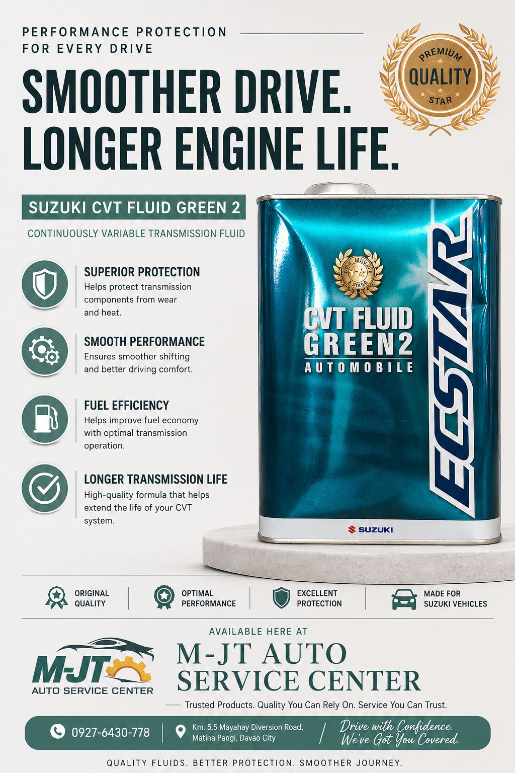 Genuine Suzuki ECSTAR CVT Fluid Green 2 for smoother transmission