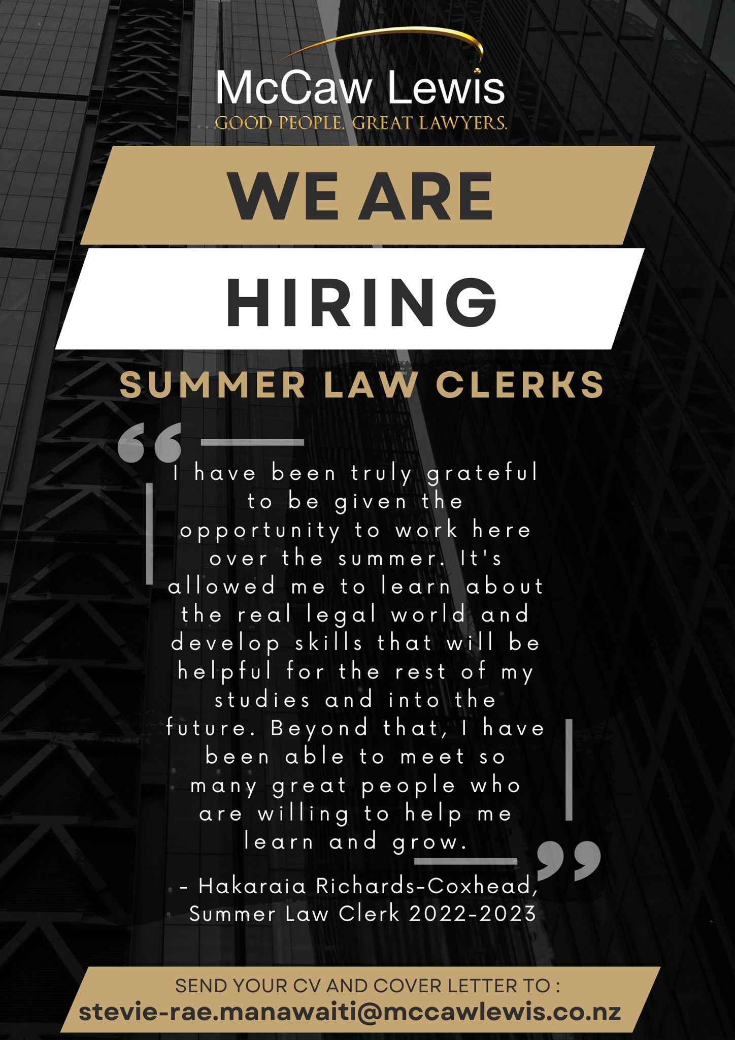 Join our team as a Summer Law Clerk... - McCaw Lewis Lawyers | Facebook