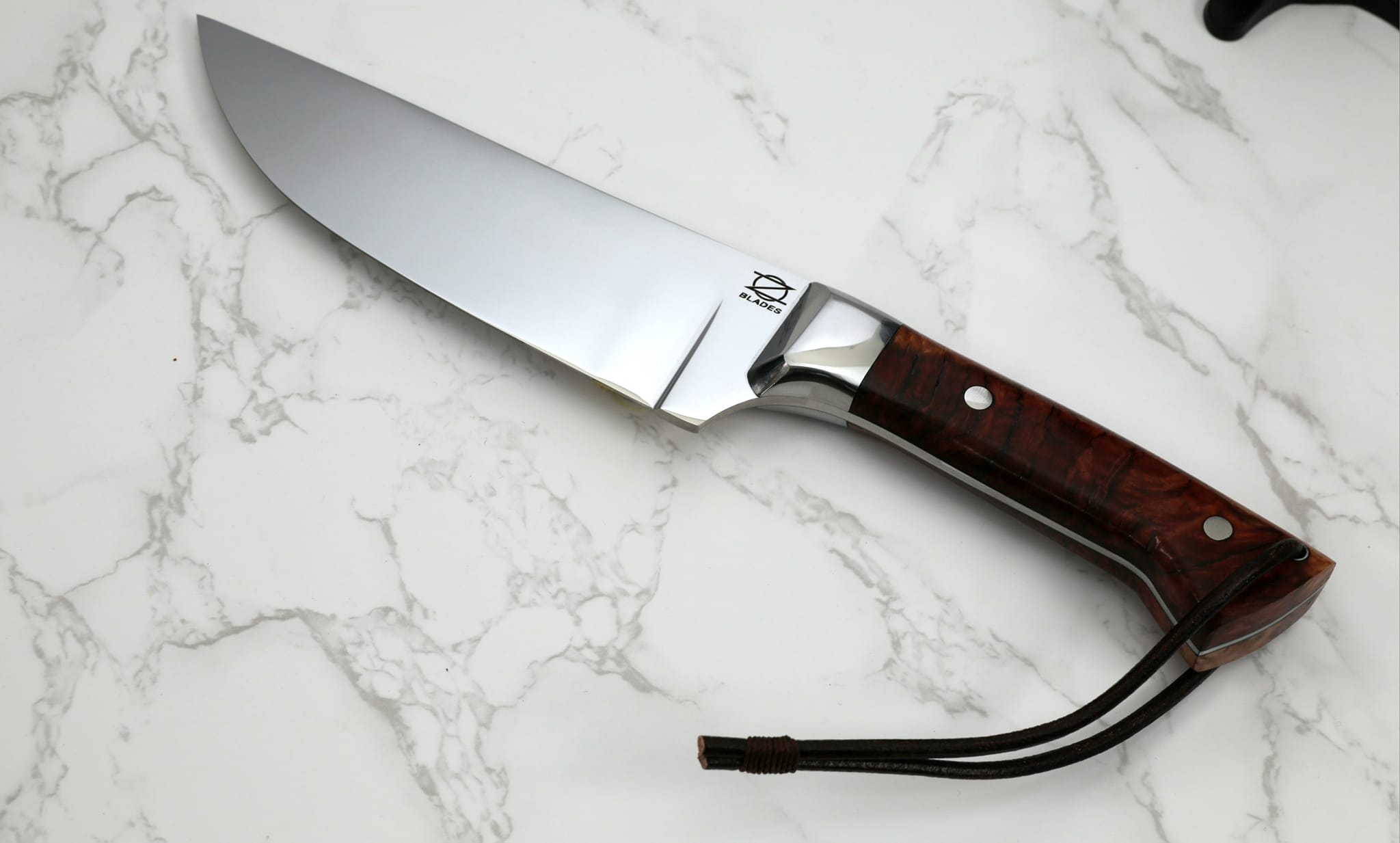 CPM154 bushcraft knife with red mallee burl scales