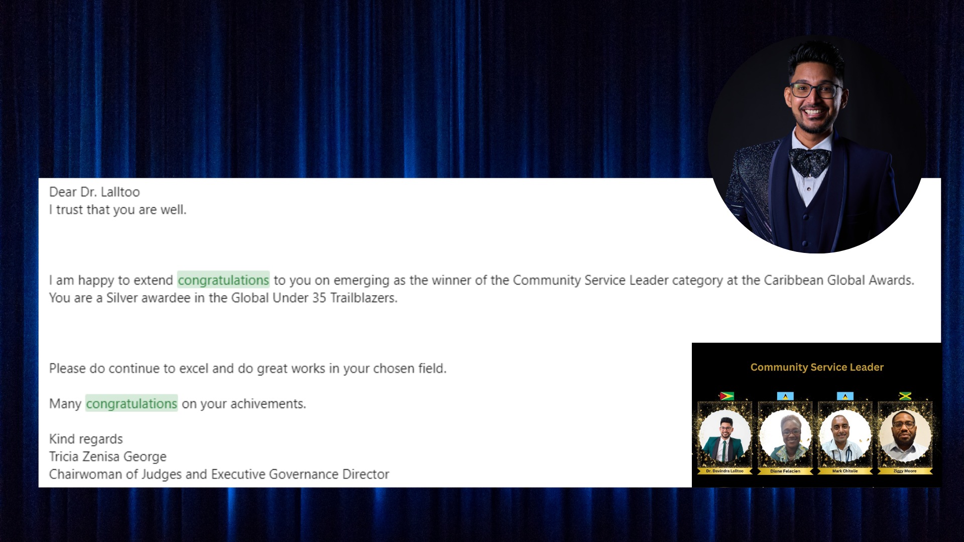 Dr. - I am deeply honored to share that I have been awarded the ...