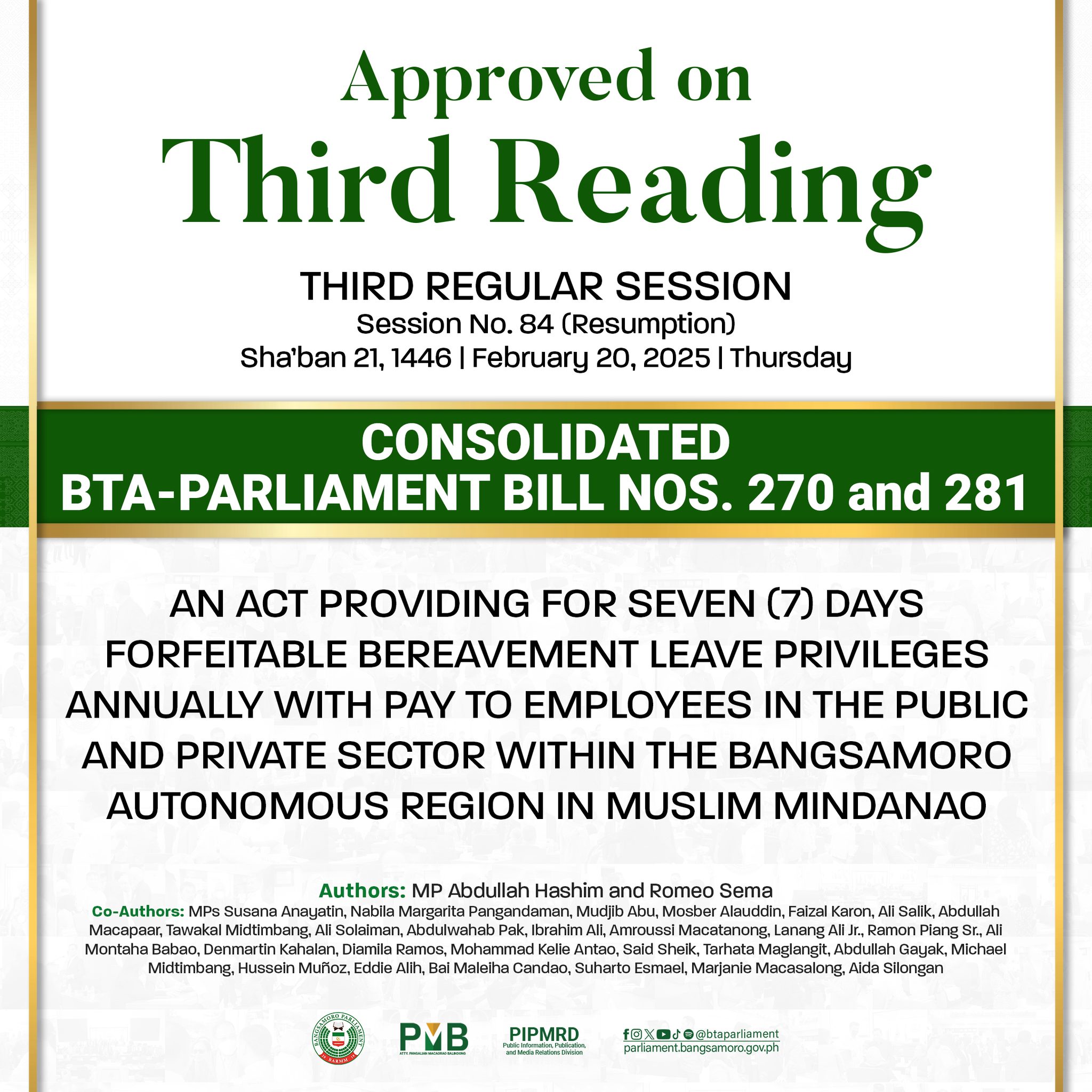 JUST IN: The... - Bangsamoro Transition Authority Parliament | Facebook