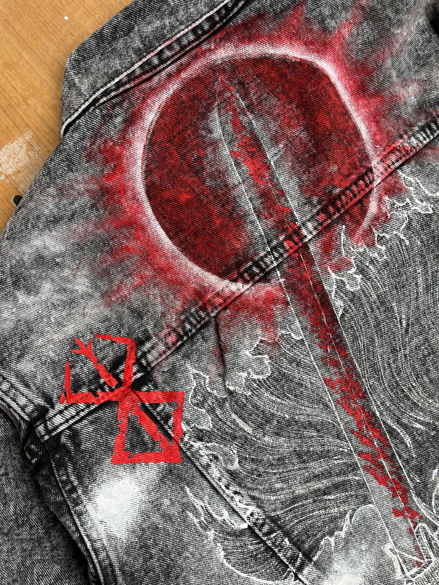 I made this handpainted Guts Berserk on denim jacket, what do you  display picture 1