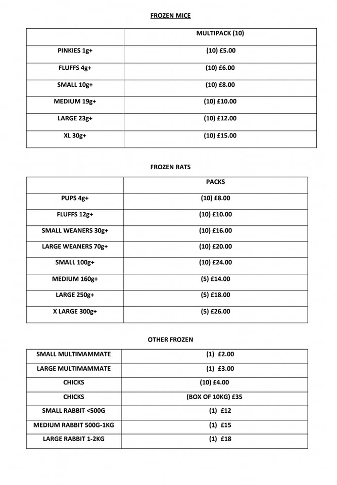 Lincoln - 🐁🐥🐁OUR NEW FROZEN PRICE LIST🐁🐥🐁 💰💰💰💰💰OUR FROZEN FOOD PRICES ...