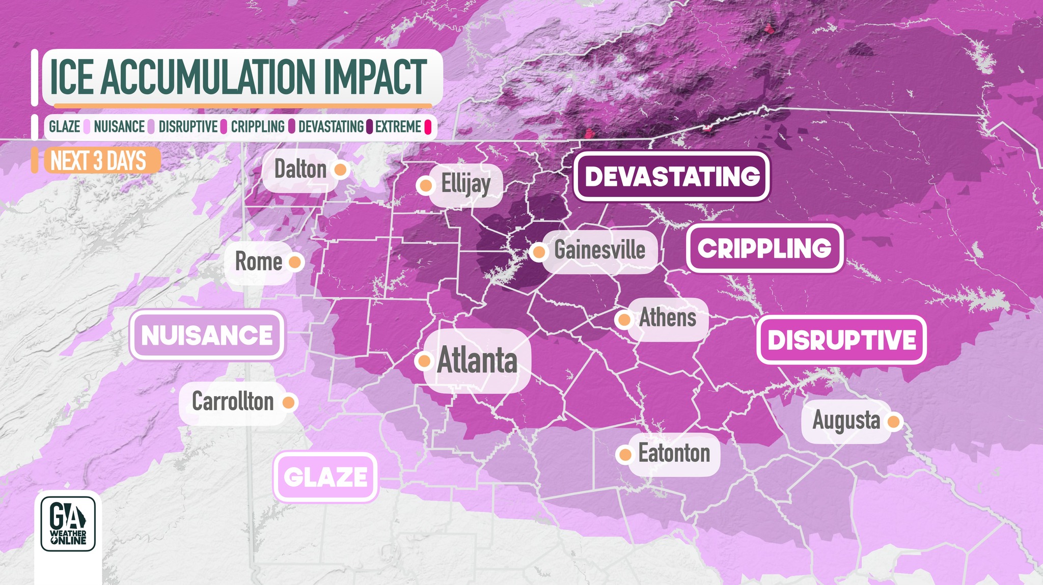Georgia - Here’s a NEW look at the forecasted ice accumulation impacts ...