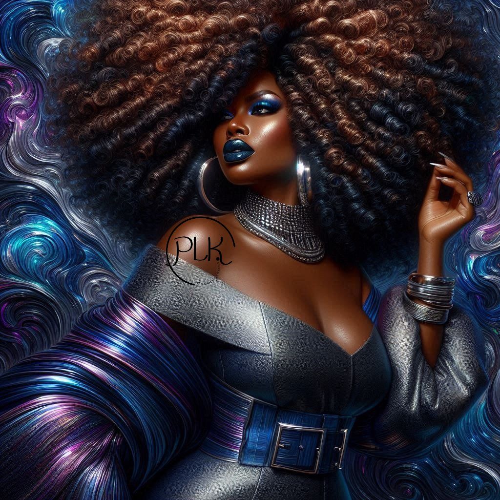 Hyper-realistic manga pop art of a curvy African American woman
