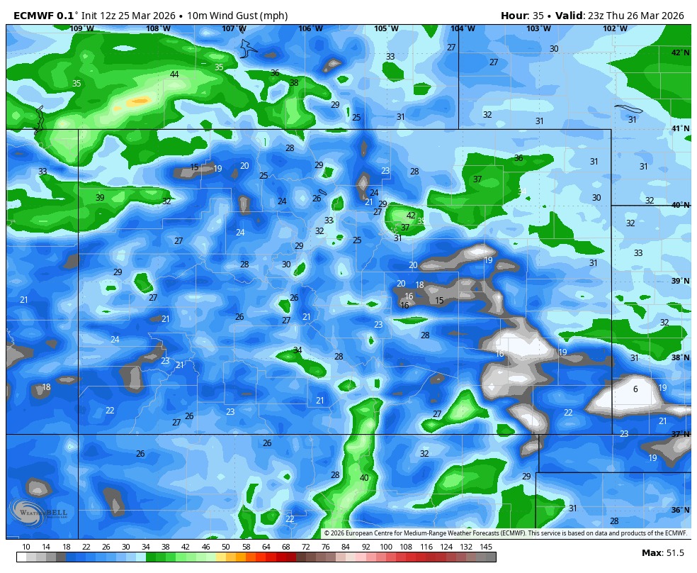 Tomorrow afternoon: Cold front will push in 30-40 mph winds and