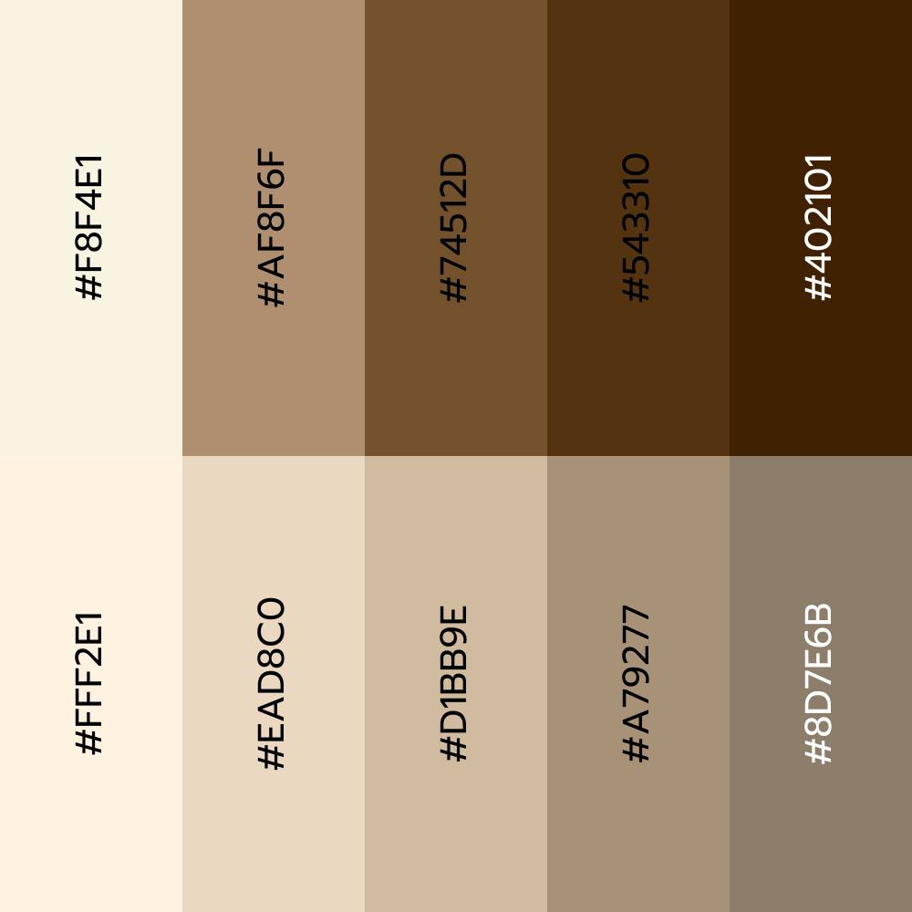 Sale - #F8F4E1 #AF8F6F #74512D #543310 #402101 #FFF2E1 #EAD8C0 #D1BB9E ...