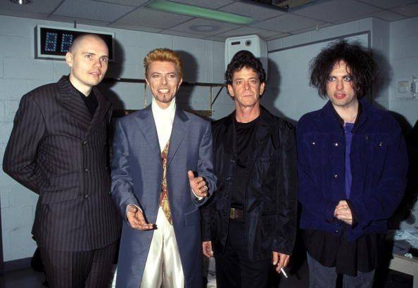 David Bowie and Billy Corgan of The Smashing Pumpkins, on stage
